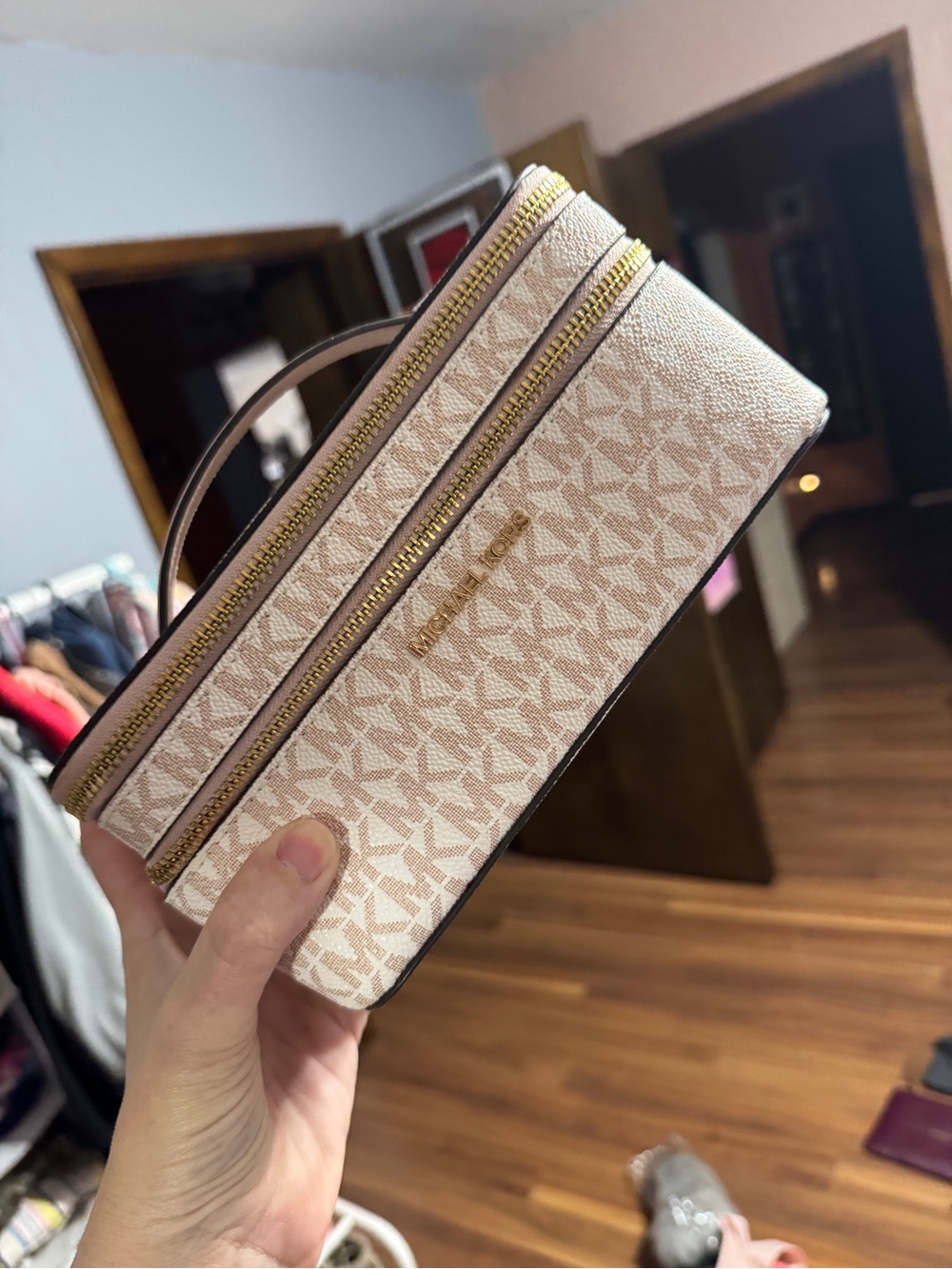Michael Kors Blush Pink Logo Double-Zip Cosmetic Case